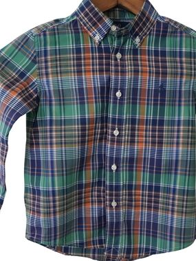 Polo by Ralph Lauren Boys' Green, Navy & Orange Plaid Button-Down Shirt